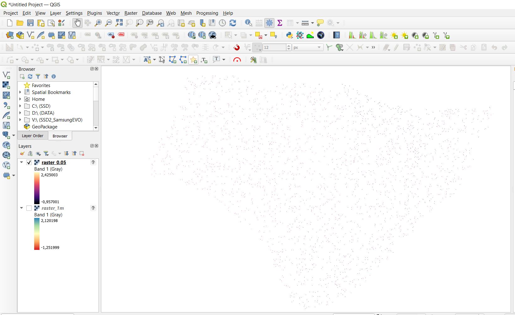 0.05m grid imported into Qgis